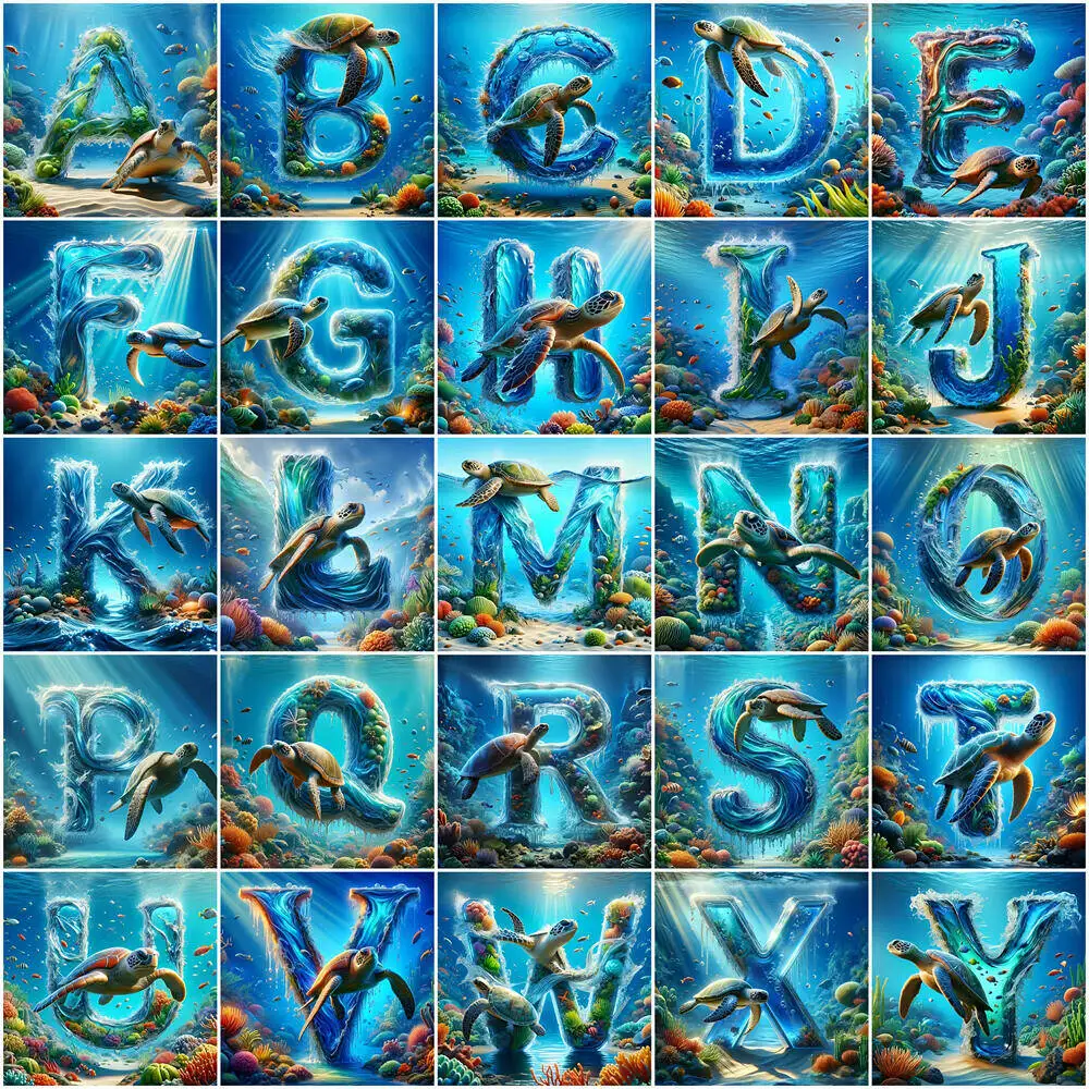 EverShine DIY 5D Diamond Painting Alphabet 26 Letters Full Square Round Drill Embroidery Turtle Sea Coral Mosaic Home Decoration