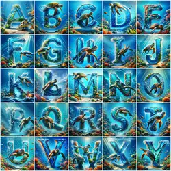 EverShine DIY 5D Diamond Painting Alphabet 26 Letters Full Square Round Drill Embroidery Turtle Sea Coral Mosaic Home Decoration