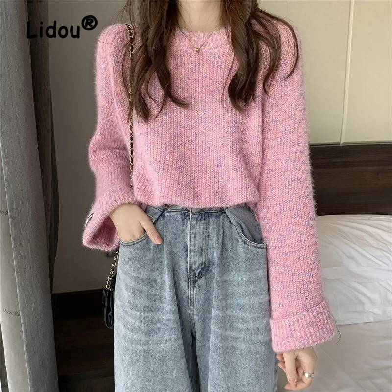 Fashion Solid Color Soft and Waxy Spring Autumn Sweaters 2022 New Long Sleeve All-match O-collar Color Matching Knitting Top