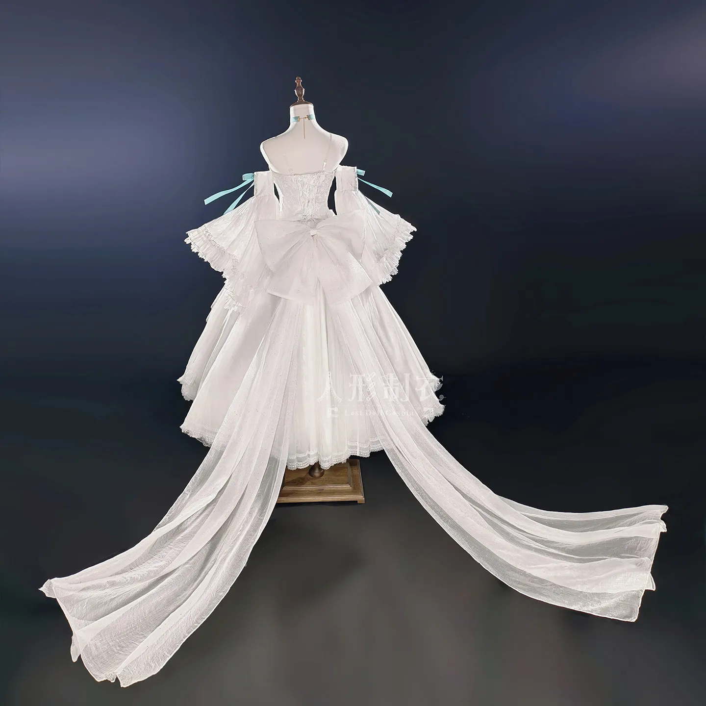 Chobits Chi Cosplay Costume White fluffy gauze skirt paired with mint blue bow ribbon role playing women's clothing NexoCosplay - view 4