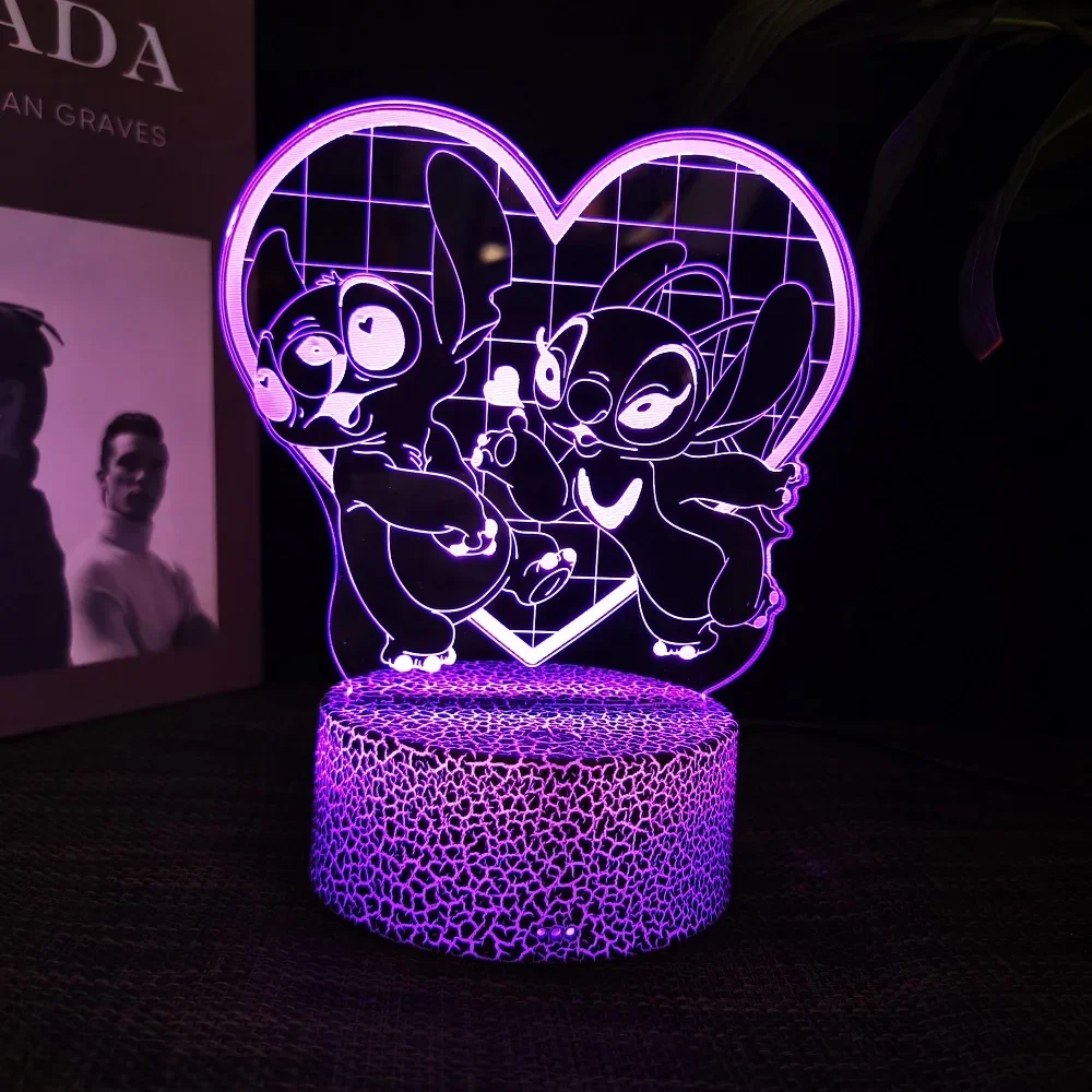 Ange & stitch 3D lampka nocna z akrylową lampką LED rgb zmieniającą kolor do dekoracji pokoju dziecięcego, prezent dla chłopców i dziewcząt