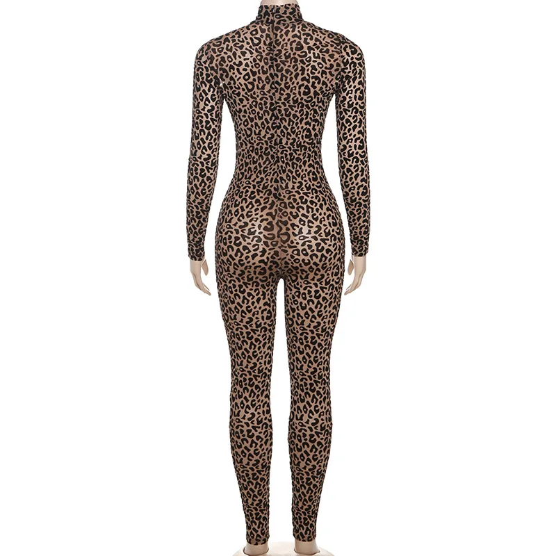 Active Leopard Print O-neck Bodycon Jumpsuit Women 2025 Spring Sexy Night Club Party One Piece Overall Rompers Outfits