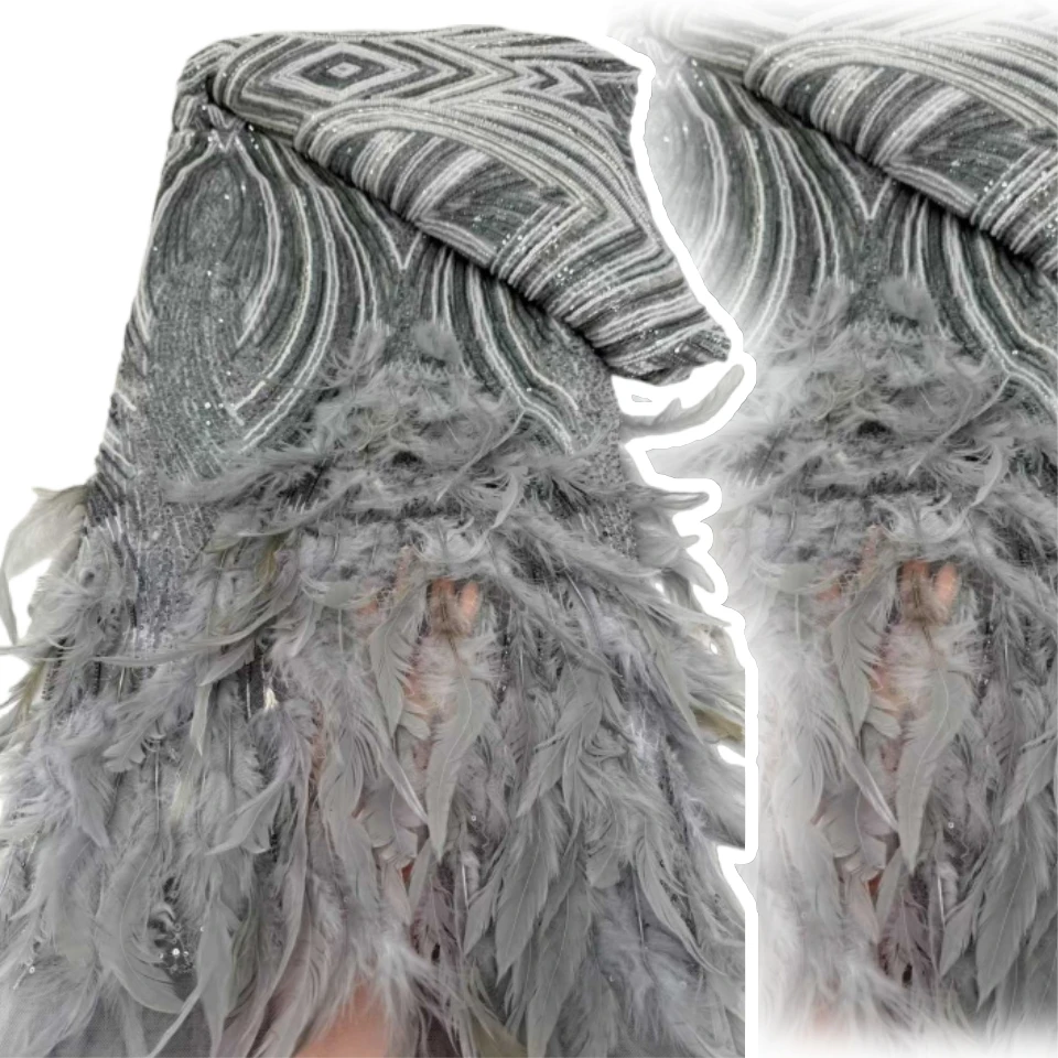 

Madison-Luxury 3D кружево с перьями, блестящие блестки, сетчатое кружево, тюль, швейцарская, невеста, свадебная вечеринка, шитье, высокое качество, TP1806