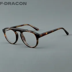 F·DRACON Plate Eyeglass Frame Retro Double Beam Fashion Men's Eyeglass Frame New Round Optical Prescription Frame Women 30119