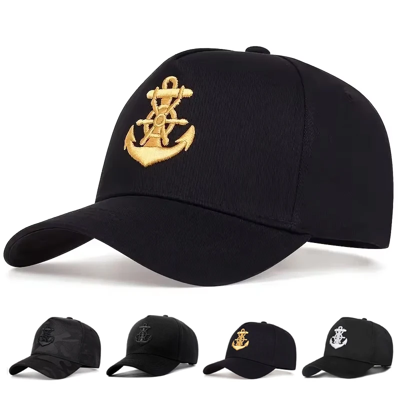 Unisex-Baseballmützen mit Schiffsanker-Stickerei, für Frühling und Herbst, für den Außenbereich, verstellbare Freizeithüte, Papa-Hut, Sonnenschutzhut – Detail 1