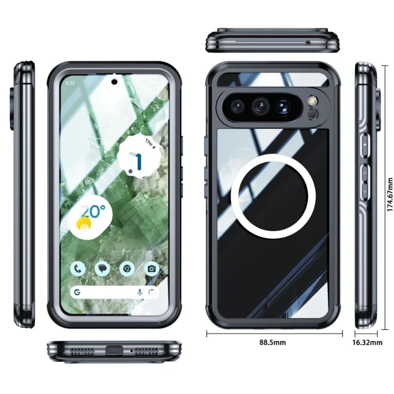 

For Google Pixel 9 Pro Phone Case 360 Protection Phone Case Clear Wear-resistant Shockproof Wireless Charging MagSafe Cover