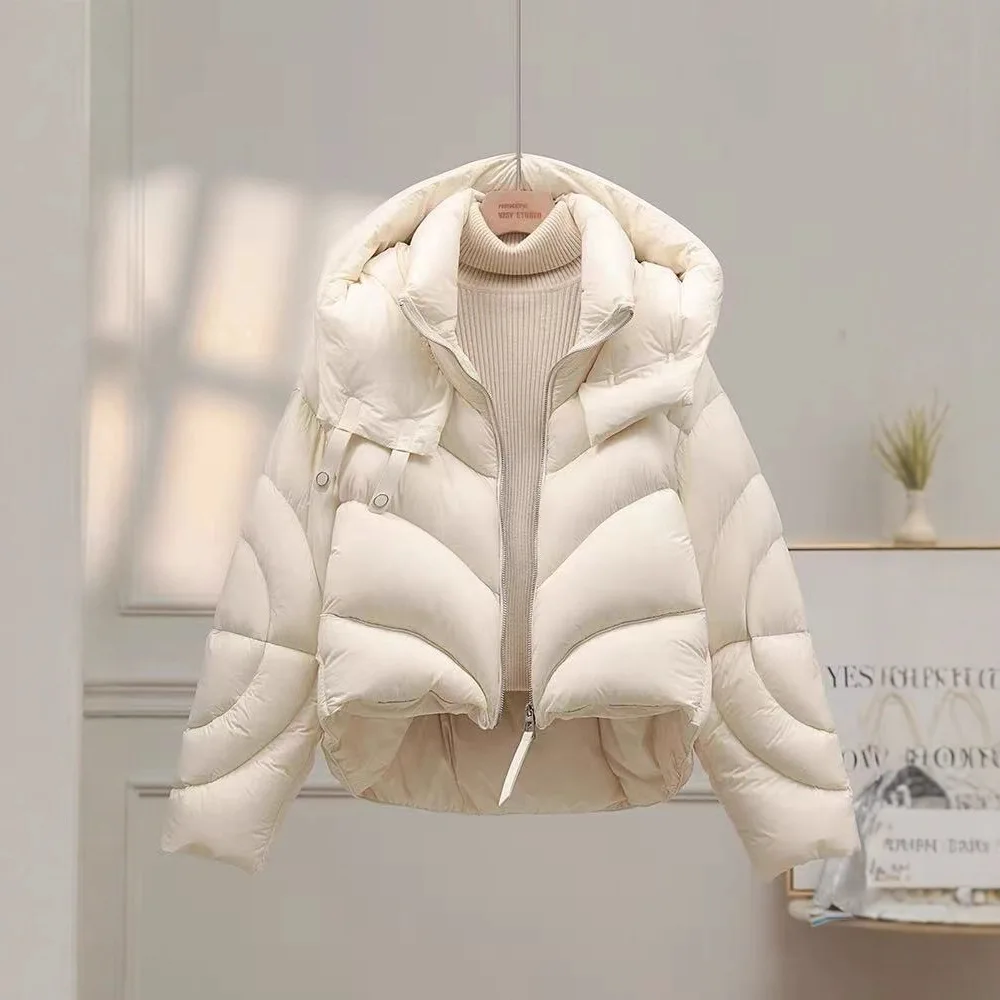 

2026 High-end 90 White Duck Down Jacket Stylish and Versatile Hooded Jacket New Short Down Coat for Women Loose Fit Parka