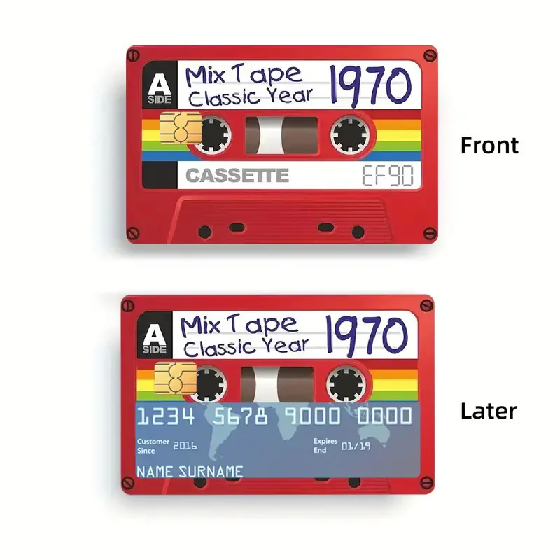 1/4Pcs Mix Tape Classic Year 1970 Credit Card Sticker Film Cartoon Debit Card Skin for Small Chip Decoration Gift Waterproof