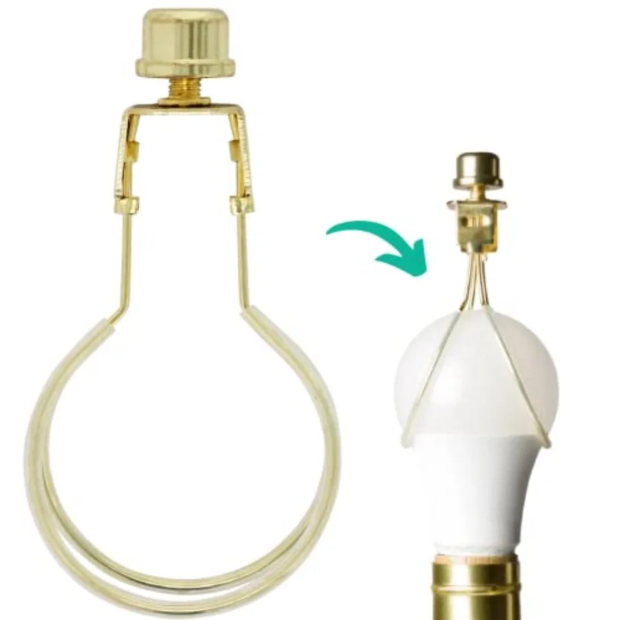 Clip On Lampshade Adapter 1 Pack,Classic Brass Gold Finish, Includes 1 Light Bulb Clip Shade Adapter, 1 Matching Finial and 2 S