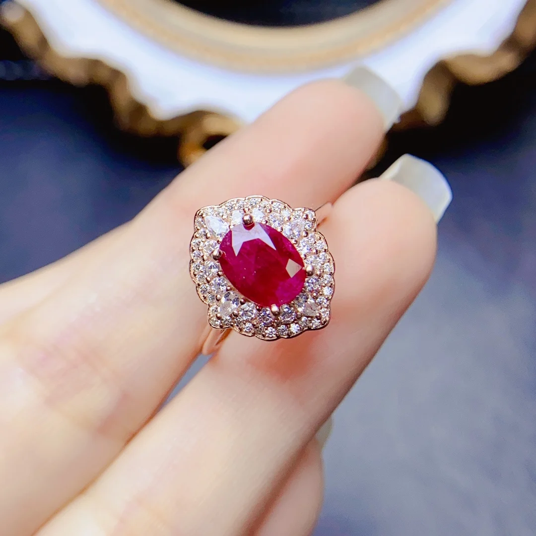 

FS Fashion 6*8mm Natural Ruby S925 Sterling Silver Ring Luxury Zircon Fine Charm Weddings Jewelry for Women MeiBaPJ Certificat