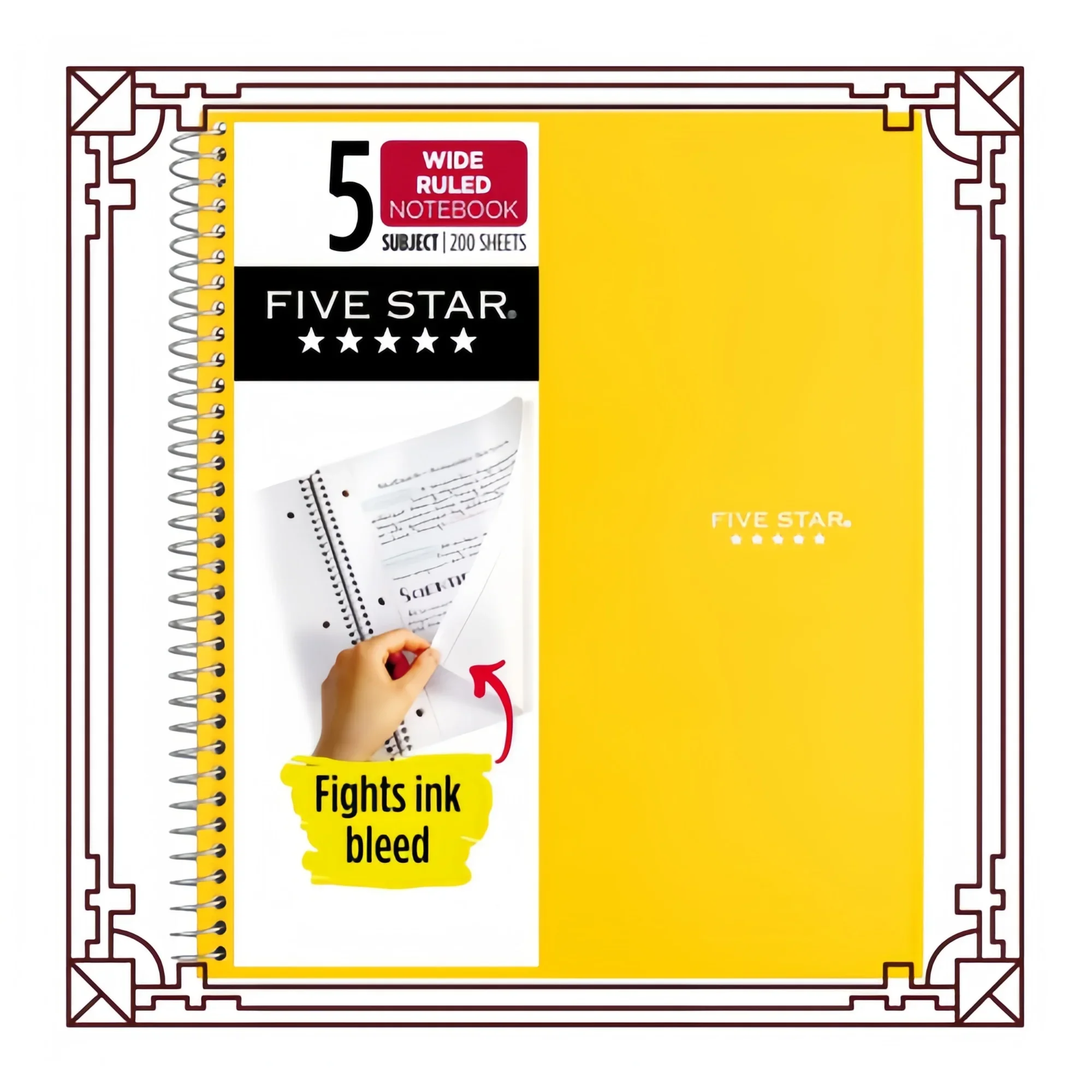 

Spiral Notebook, 5 Subject, Wide Ruled Paper, Fights Ink Bleed, Water Resistant Cover, 8" x 10-1/2", 200 Sheets, Color Will Vary
