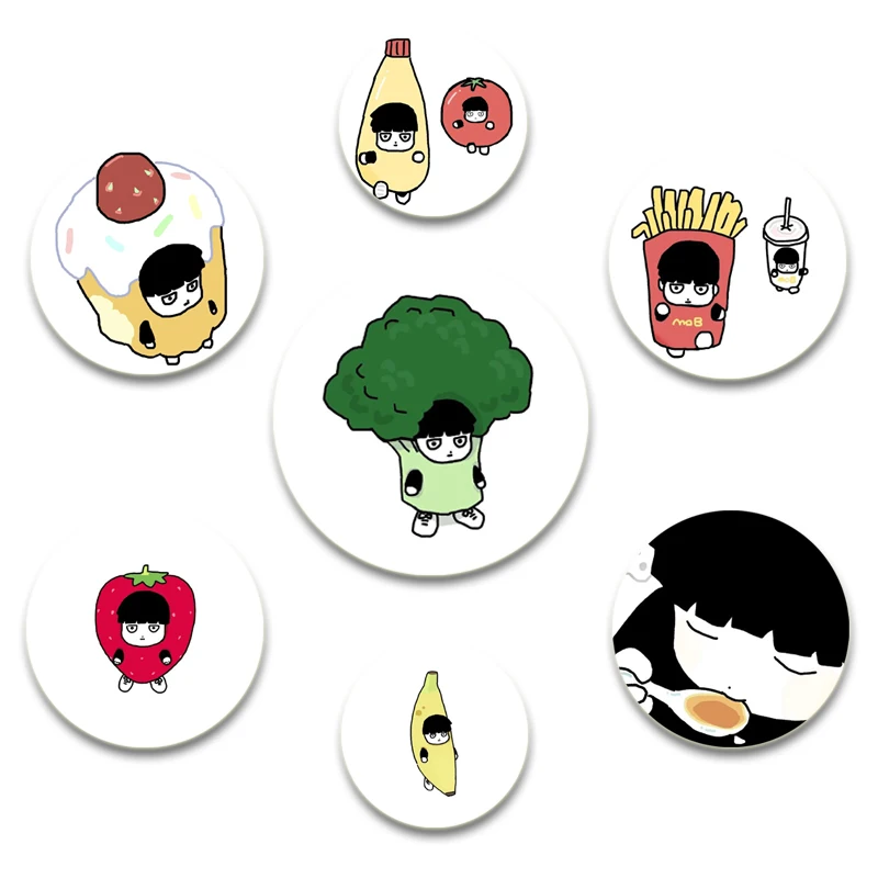 58/44/32mm Anime Snap-in Button Pins Cartoon Figures Kageyama Shigeo Spiritual Xinlong Brooch Badge on Backpack Clothes Gifts