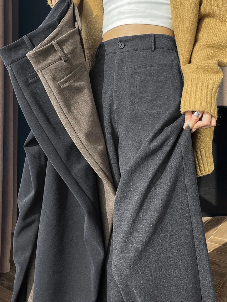 

Ele ey Woolen Suit Pants Women's High Waist Loose Wide Leg Long Straight Cut Trousers Korean Sle plus Size Faion