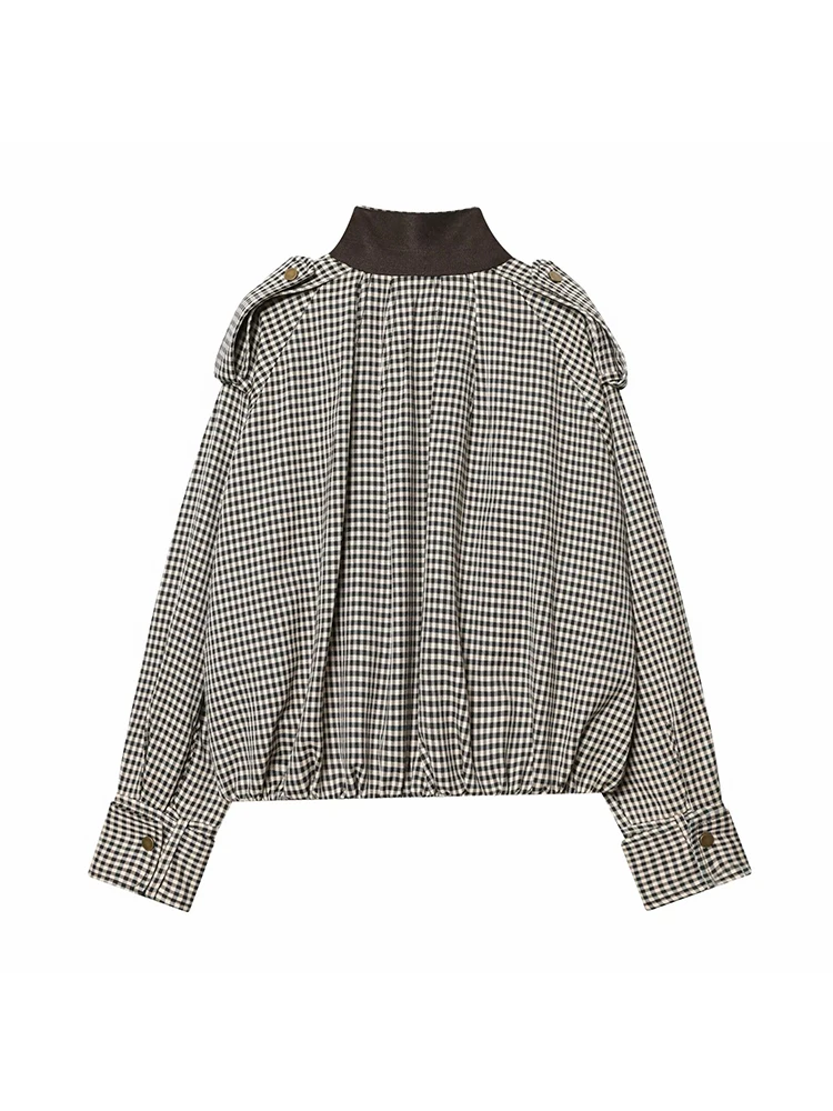 Women Spring Skirt Suit Elegant Women Single Breasted Plaid Pilot Jacket+Side Zipper Splicing Pleated Midi Dress Lady Suit image 5