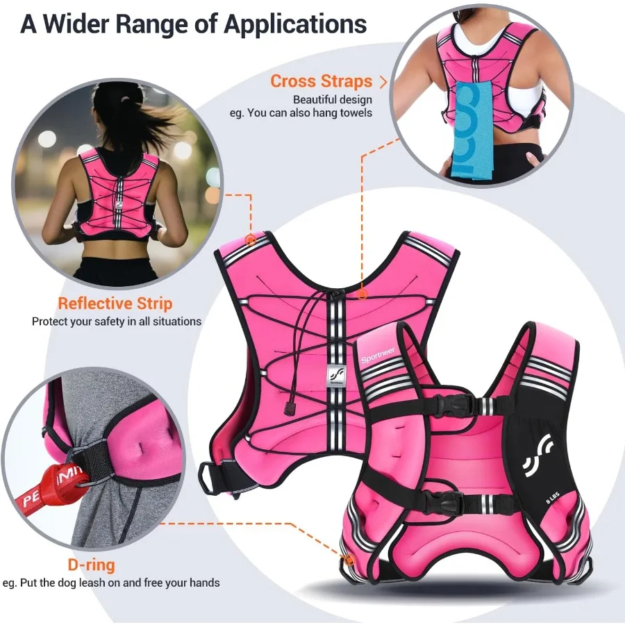 Colete ponderado Sportneer para mulheres e homens: 8lbs 12lbs 15lbs 20lbs 25lbs Colete de peso ajustável com bolsa de telefone removível para Ruck