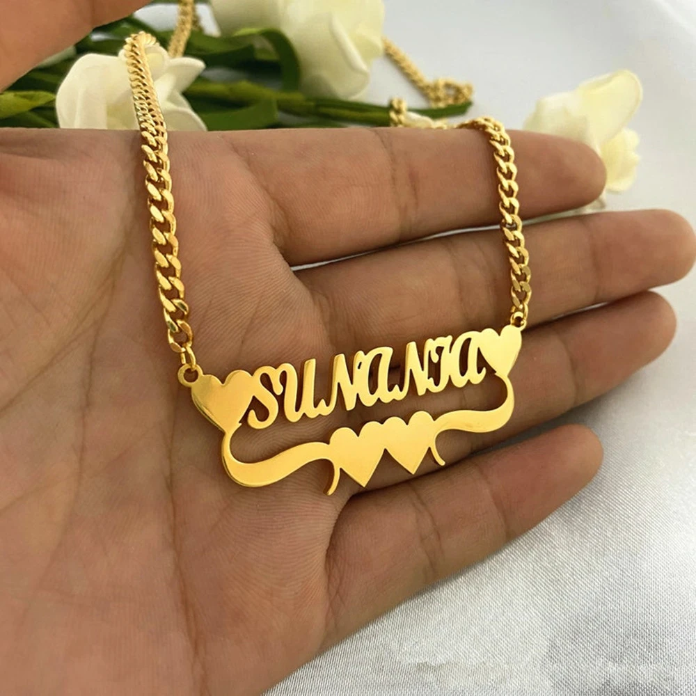 Custom Name Necklace With Heart Nameplate Necklaces Stainless Steel Curb Chain Choker Personalized Jewelry Women Christmas Gift