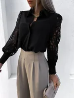 Chemisier élégant en mousseline de soie pour femmes, couleur unie, décontracté, manches longues, col en V, chemise ample, tunique de bureau, surdimensionné, Tops2024, printemps été 4
