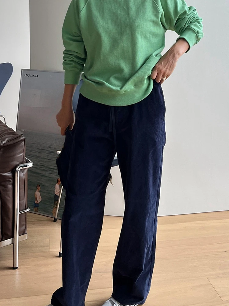 

Женские повседневные свободные флисовые брюки с широкими штанинами, на резинке, прямого кроя, длинные, темно-синие, утепленные, комфортные