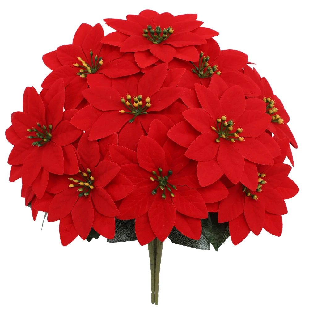 A Bundle of 12 Stems Poinsettia Artificial Flowers for Christmas Tree Table Porches Garden Parties 2026 New Year Home Decoration