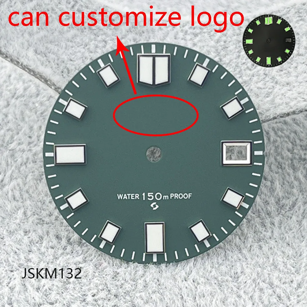 28.5mm NH35 dial grey blue turtle dial NH35 with green luminous for NH35 automatic mechanical movement watchmods customize logo