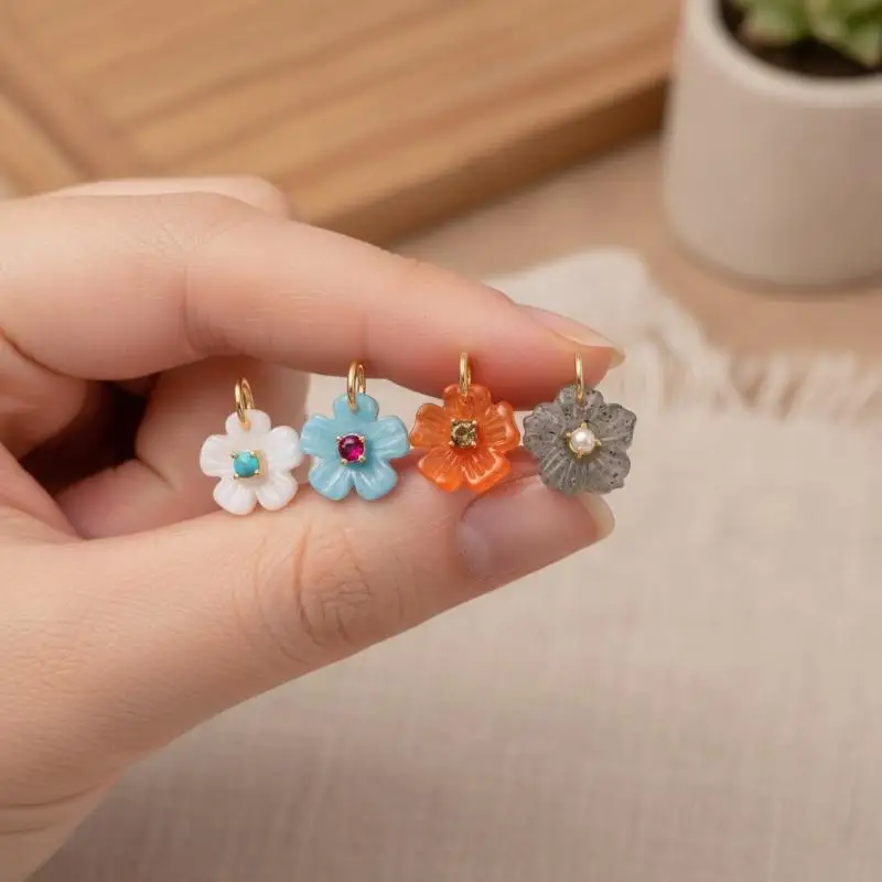 Bunter Harz-Blumen-Zirkon-Anhänger für DIY-Halskettenherstellung, Alltagskleidung, Dating und Geschenke für Frauen – Detail 8