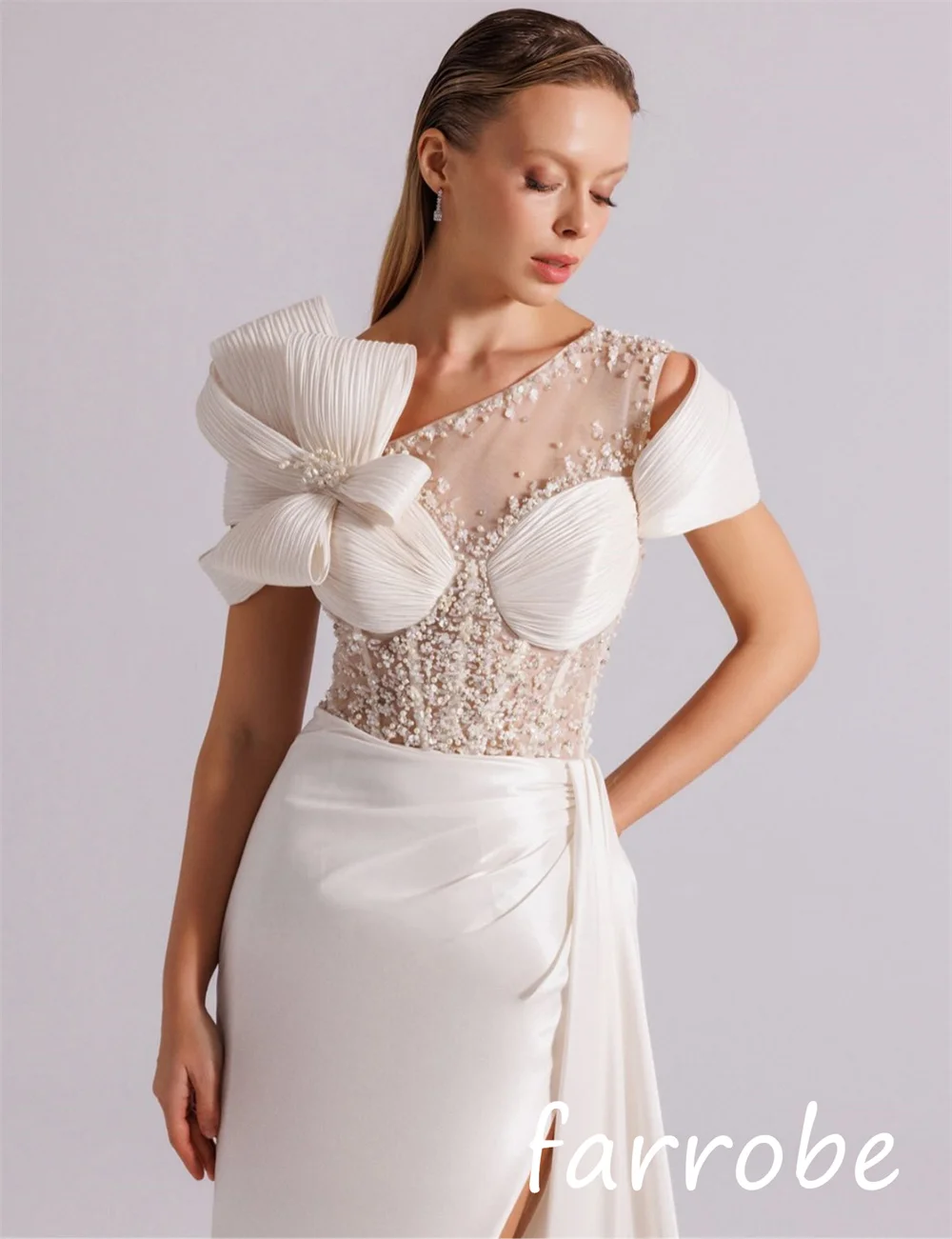Abiti lunghi con spalle scoperte e pieghe in jersey con paillettes eleganti alla moda personalizzati Occasioni formali su misura