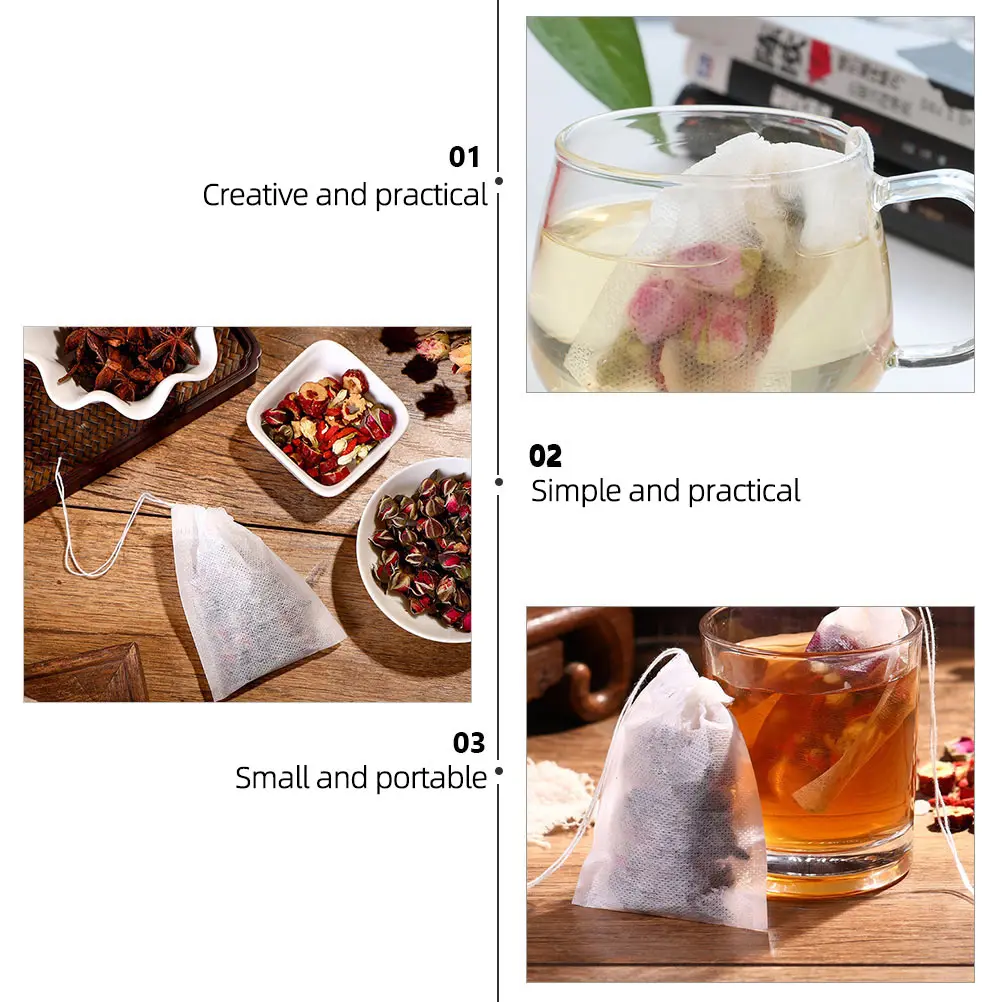 

200pcs Disposable Tea Filter Non-Woven Loose Leaf Tea Bags For Chinese Medicine Strainer Drawstring Seal Bags