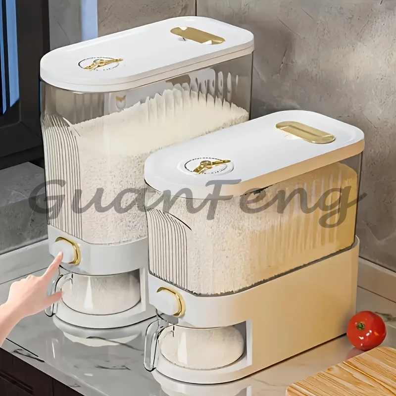 5KG/10KG Rice Dispenser with Measuring Cup Large Capacity Dry Food Storage Container Portion Control Time Markers