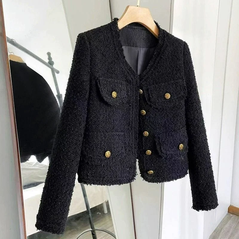 2026 Spring New Style Short Coat for Women Thick Tweed Retro Fragrance High End Feeling Top Polyester Fiber 100% Ladies Wear