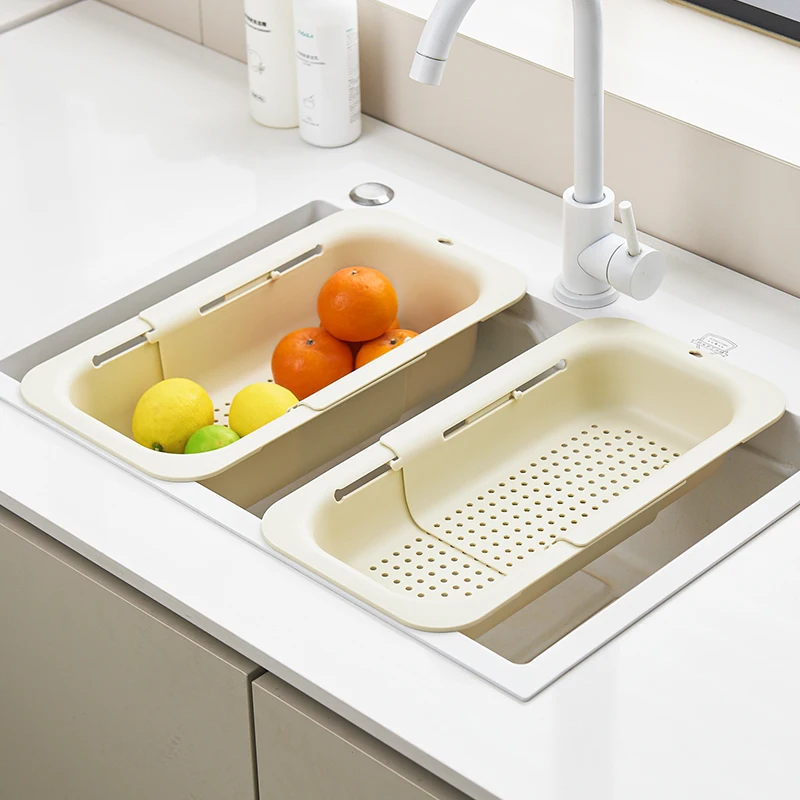 UFORU Retractable drain basket Kitchen sink drain rack Vegetable wash basin storage rack fruit and vegetable water filter basket