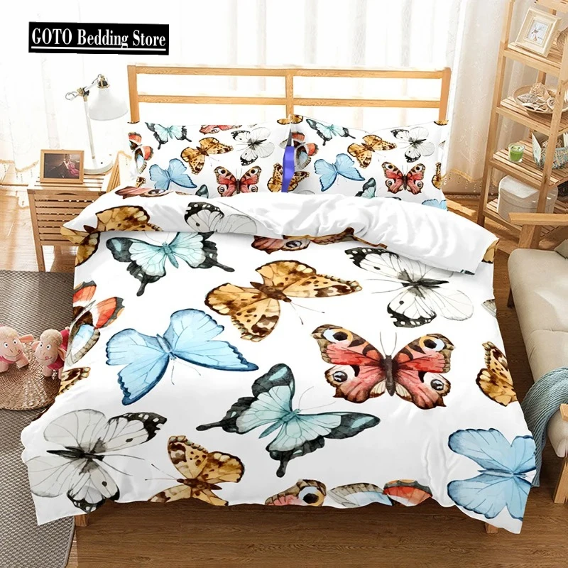 Printed Skull Cartoon Duvet Cover Set With Pillowcases Color Butterfly Queen White Double Beddding Home Textile Modern Style