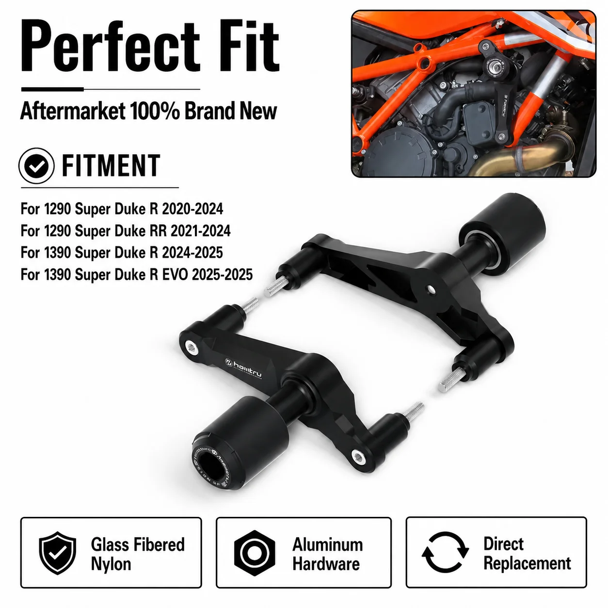 for KTM 1390 1290 Super Duke R RR EVO 2020-2024 Motorcycle Frame Sliders Crash Protection Aluminum+Nylon Fiberglass
