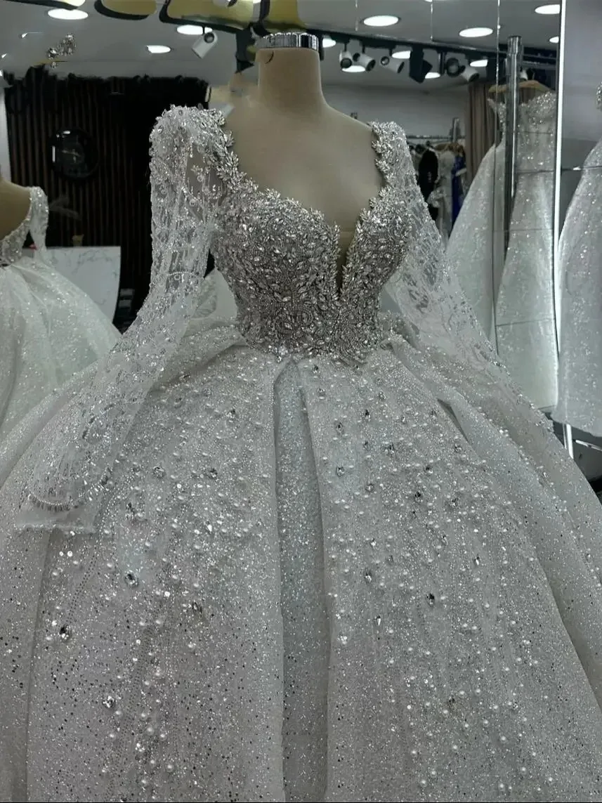 Customized 2026 New Princess Wedding Dresses Sweetheart Long Sleeves Vestido De Novia Luxury Lace Sequined Bride Robe De Mariee view 3