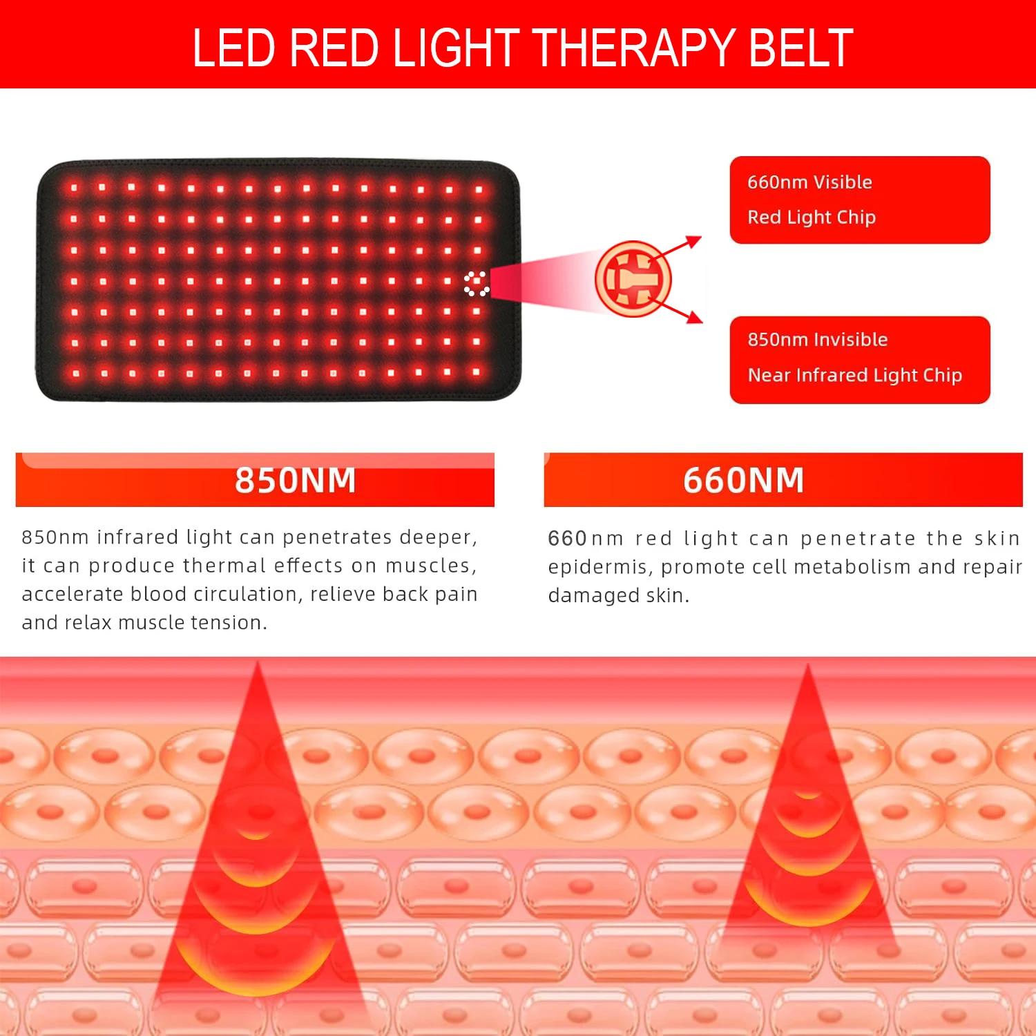 Almofada de terapia LOVTRAVEL Red Light, Almofada de aquecimento infravermelho próximo para o corpo, Home Relaxation Device, 660nm e 850nm, 105pcs