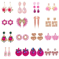 38 Designs New Korea Fashion Pink Rhinestones Drop Earrings For Women Girls Wedding Jewelry Dangle Statement Bijoux