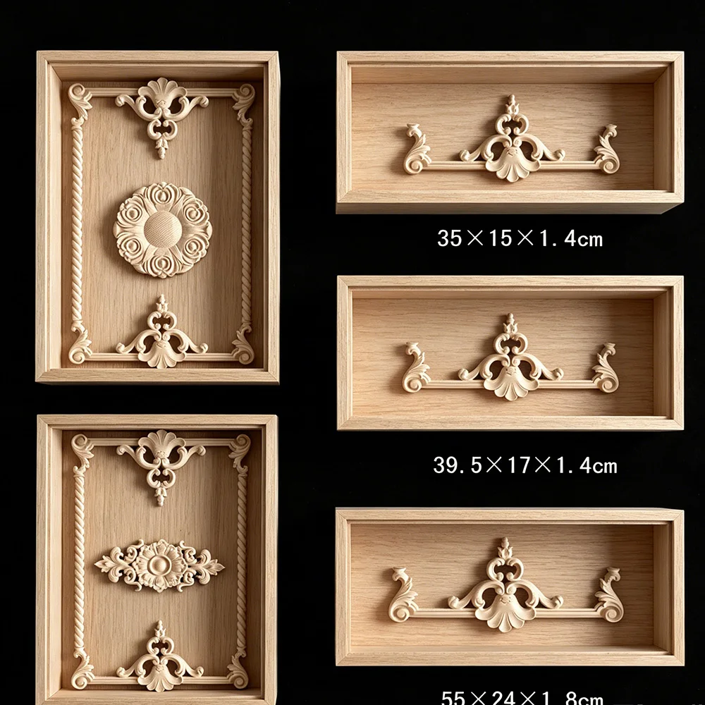 Wood Carved Decal Corner Onlay Applique Frame for Home Furniture Wall Cabinet Door Decor Crafts Vintage Unpainted Wood Appliques
