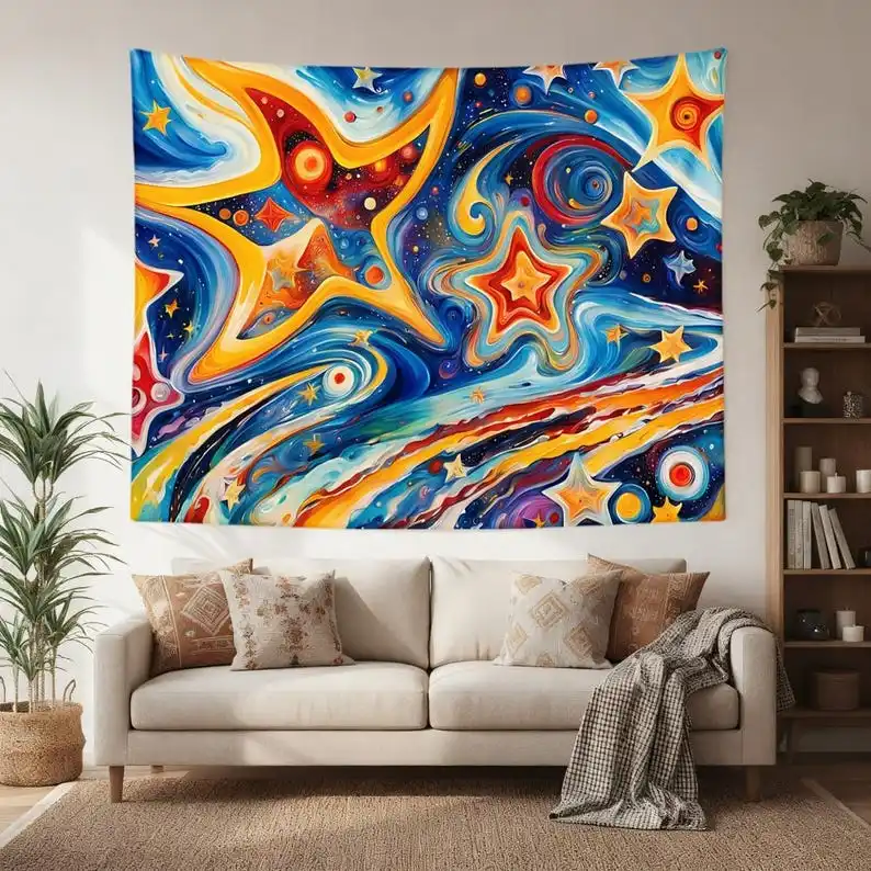 Colorful Abstract Starry Sky Tapestry Flowing Galaxy Wall Hanging Vibrant Universe Decoration Modern Aesthetics Room Art