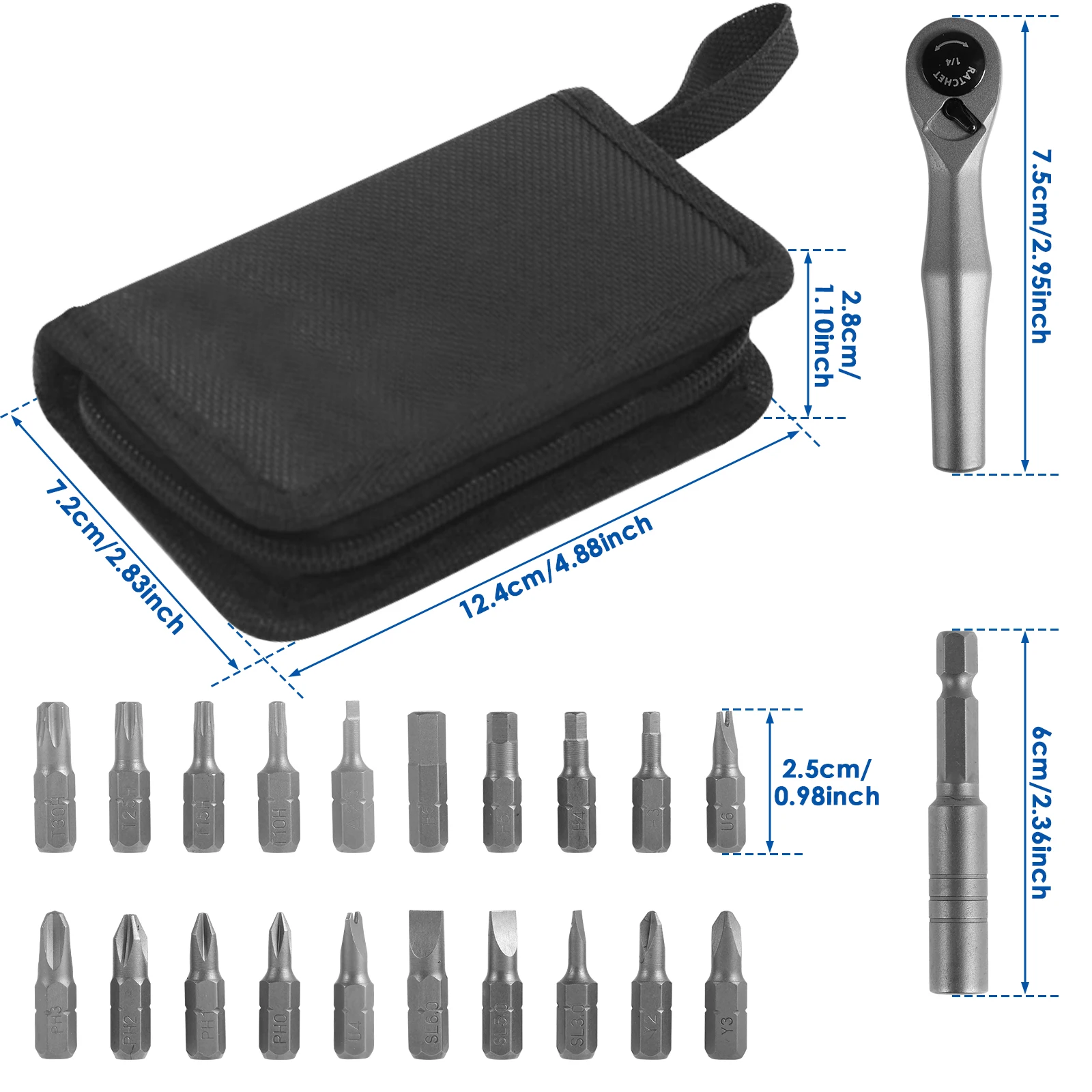 22-In-1 Mini Ratchet Wrench Set Quick Socket Ratchet Wrench 20 Pieces Right Angle Screwdriver Bit Portable Hand Repair Tools