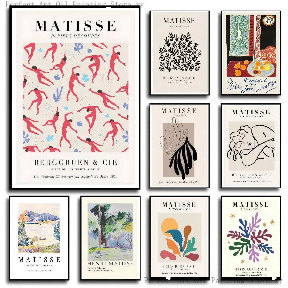 Vintage Henri Matisse Famous Painter Artwork Collection Poster Self-adhesive Art Room Entrance Restaurant Wall Decor Art