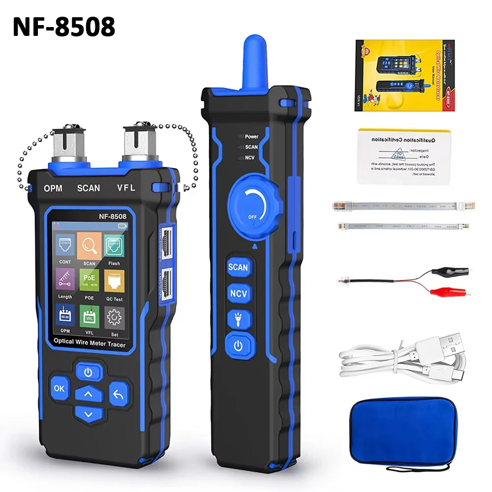 NOYAFA NF-8508 Network Cable Tester PoE Checker belt Optical Power Meter LCD Display Measure Length Wiremap Cable Tracker