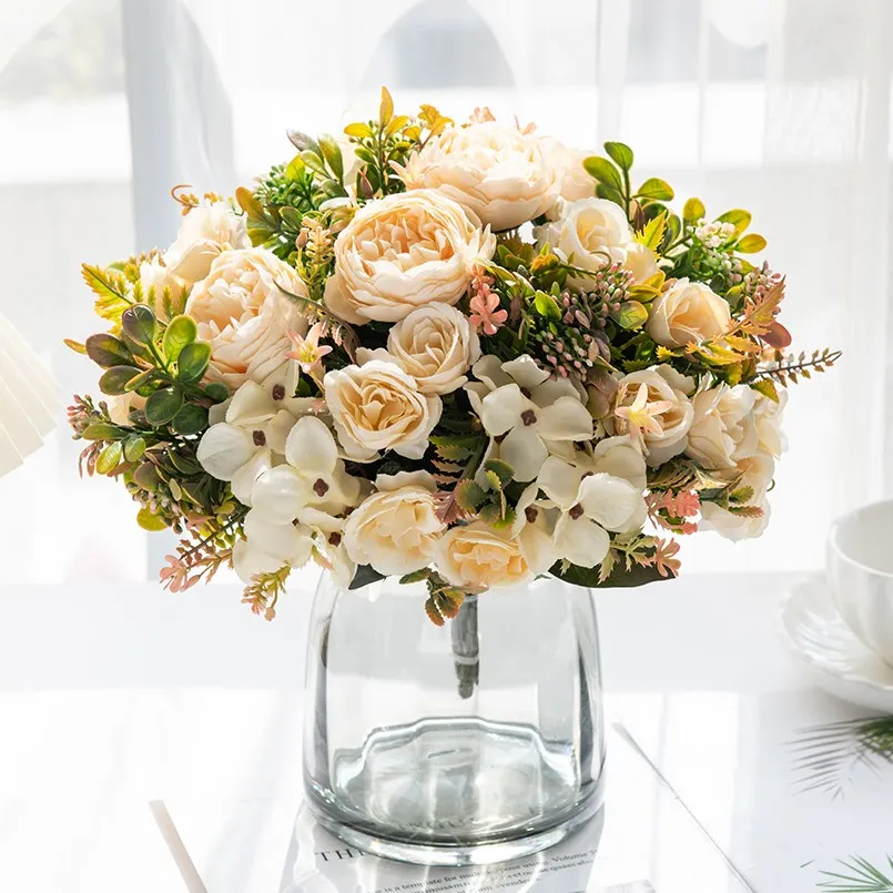 Fleurs de pivoine artificielles, couronnes de Festival de floristiques décoratives de mariage, accessoires de décoration pour la maison, fausses plantes d'hortensia en soie