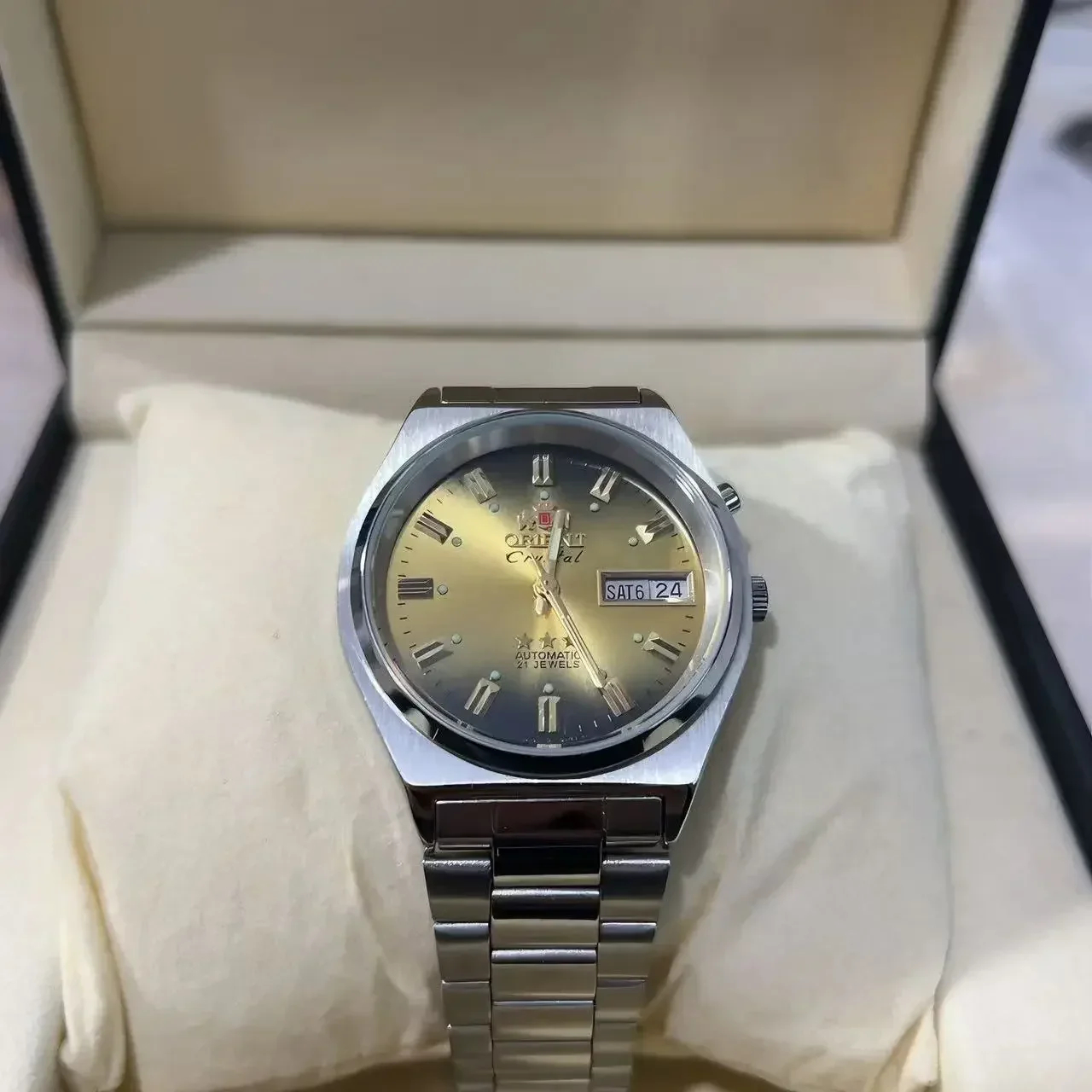 

118A Store 35MM Unisex Mechanical Watch Steel Strap Folding Clasp Full Function World Time Orient Watch Series