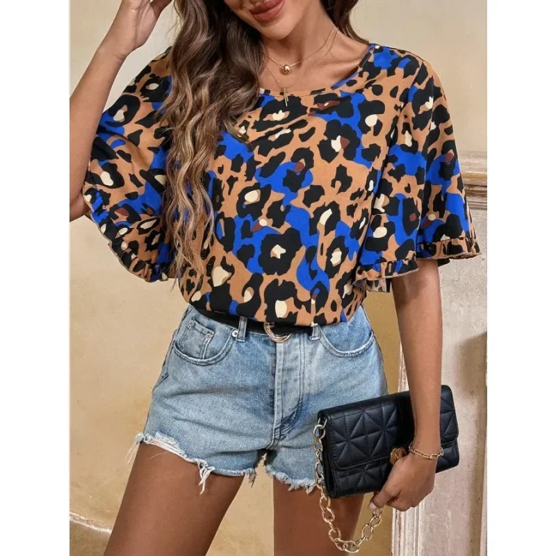 Bluzka damska plus size 1XL-5XL, nowa kolekcja, z losowym nadrukiem, codzienna, prosta koszula z krótkim rękawem do noszenia na co dzień.