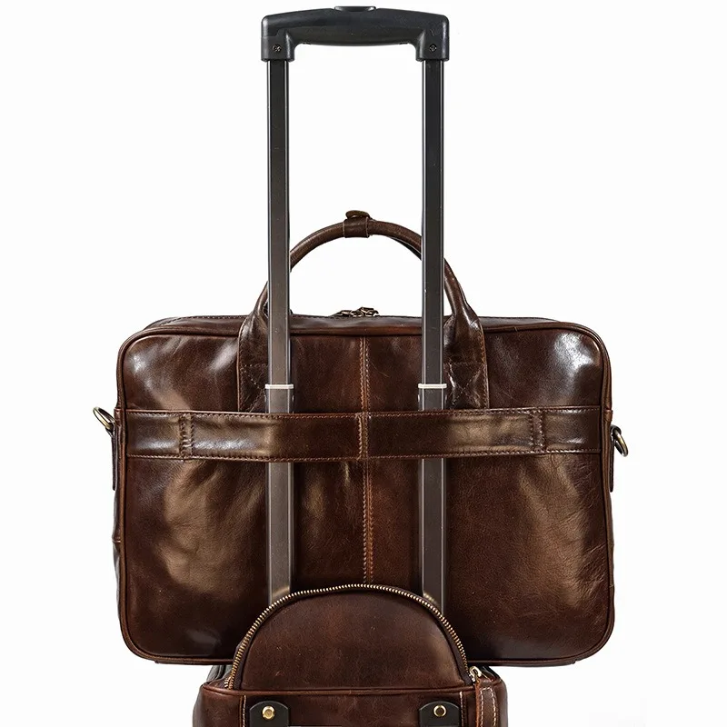 Nesitu Highend Coffee Black A4 Genuine Leather 14'' Laptop Executive Office Men Briefcase Portfolio Business Messenger Bag M3319