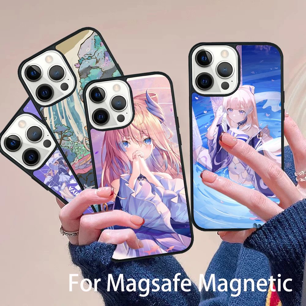 

Genshin Impact Sangonomiya Kokomi Phone Case Magesafe Magnetic Wireless Charge Cover For IPhone 16 11 12 13 14 15 Pro Max Plus
