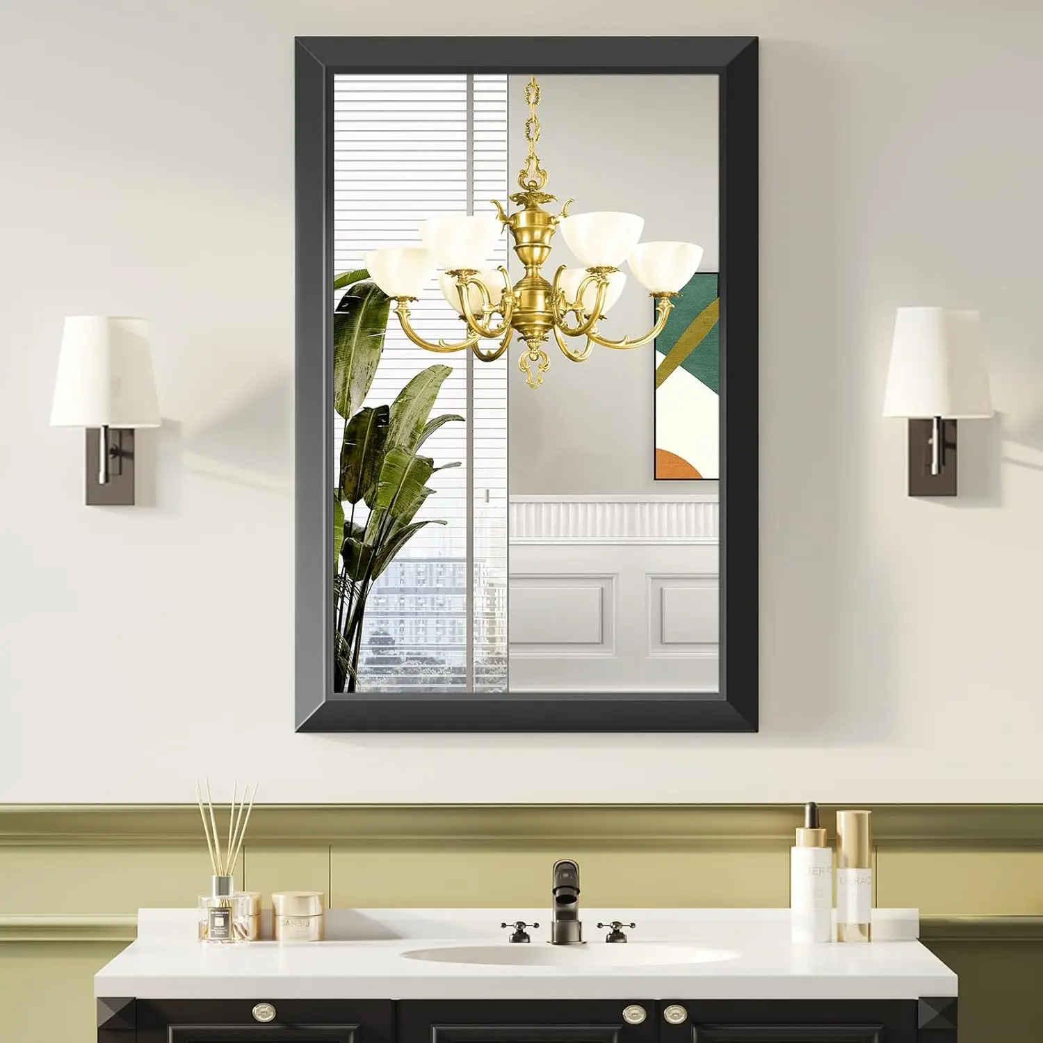 

Black Bathroom Mirror for Over Sink, 24x36Inch Thick Anti-Rust Metal Frame, Rectangle Decorative Wall Mirror with HD Tempered Gl