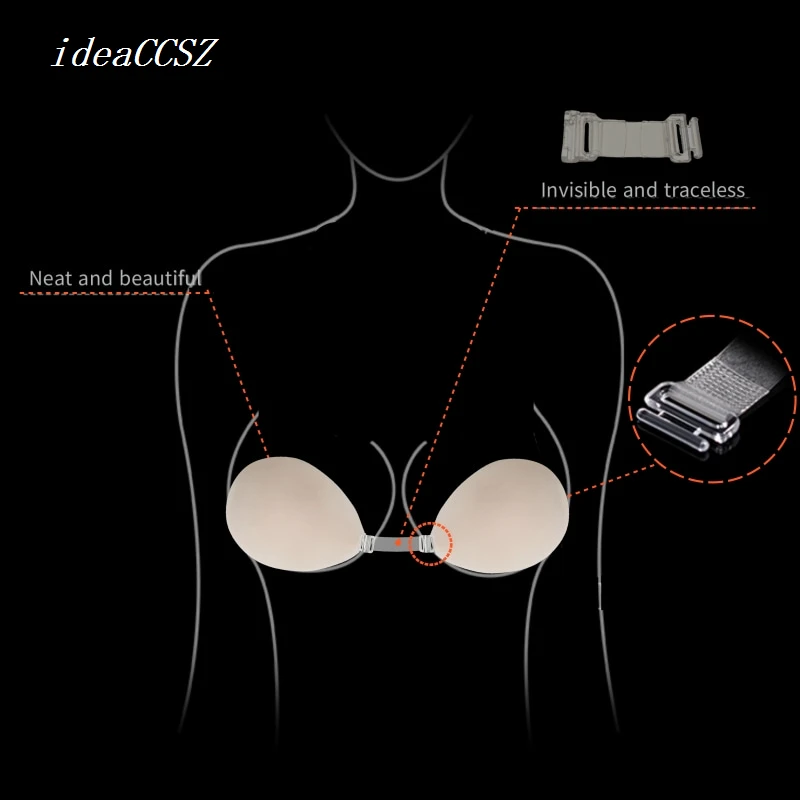 Sticky Adhesive Bras Ultra Cups for Women Invisible Bare Back Lift Sexy Plunge Lingerie Push Up Underwear with sheer Straps