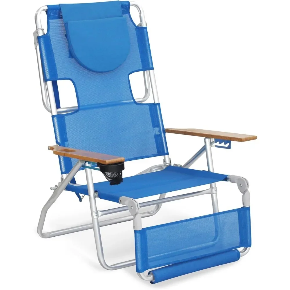 Reclinável Lounge Chair com apoio para os pés, leve cadeira de gramado, móveis de praia para pátio, varanda, quintal, varanda, azul, ao ar livre, 3N1