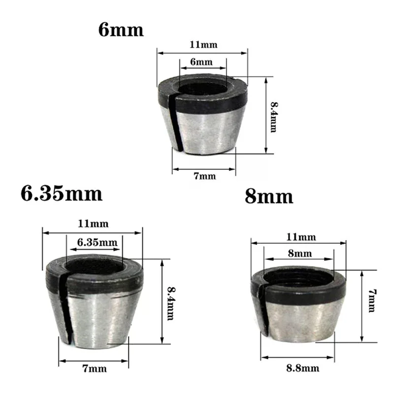 

3pc/lot 6mm/6.35mm/8mm High Precision Adapter Collet Shank Router Tool