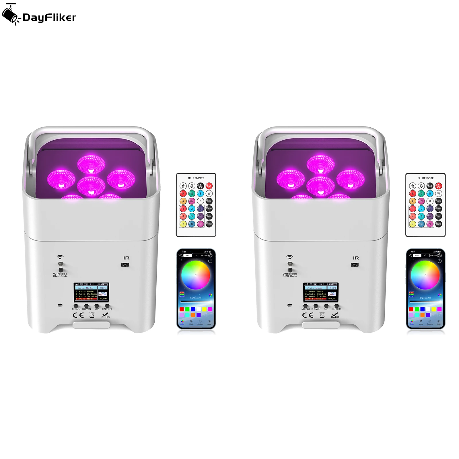 

DayFlicker 2Pcs 80W Par Lights Wireless Lights 6 in1 RGBW UV LED Light DMX512 6CH/10CH For Wedding Party KTV Bar Nightclub